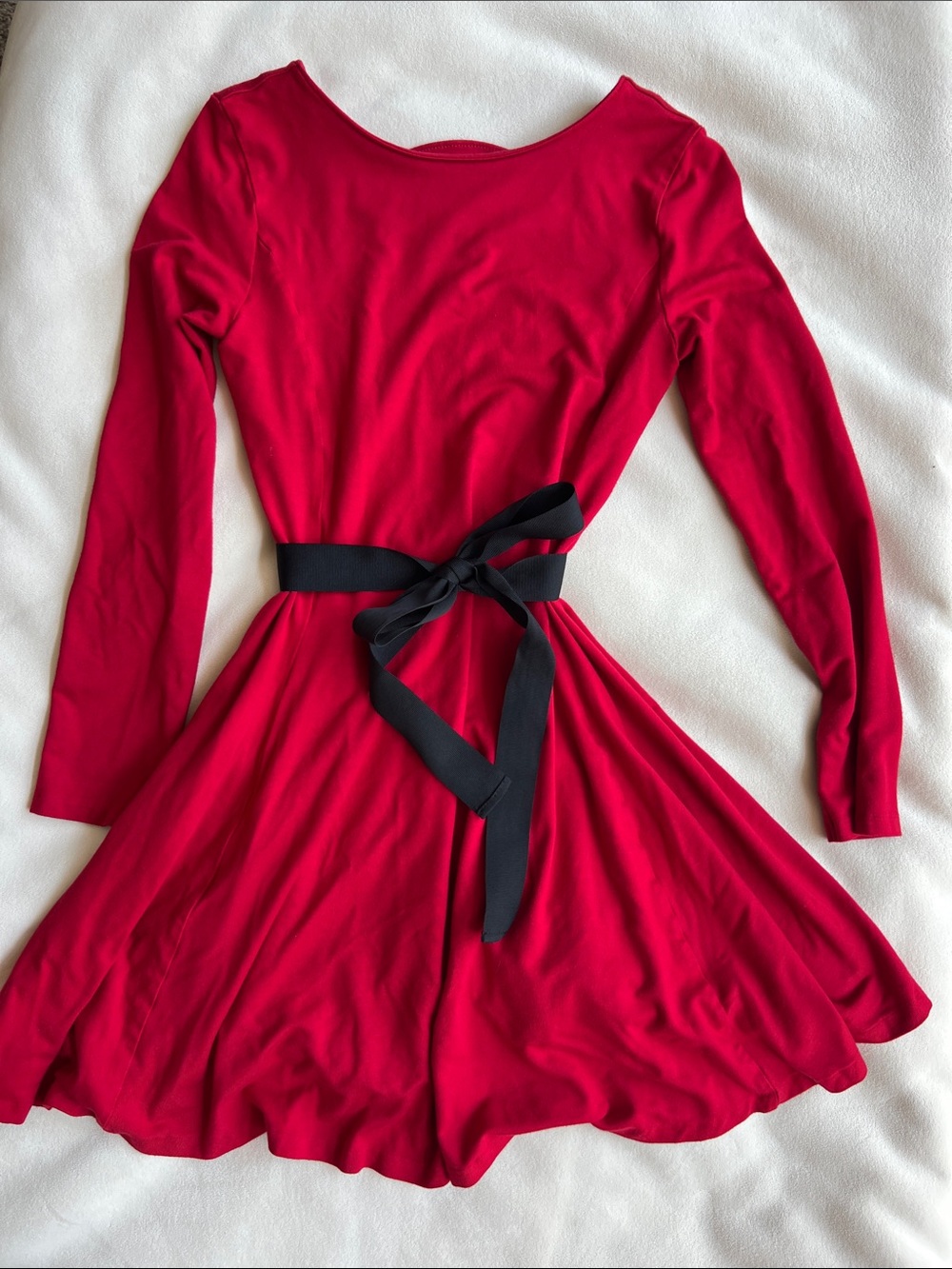 Polo by Ralph Lauren Red Long Sleeve Fit & Flare Dress Black Waist Tie girl 8-10